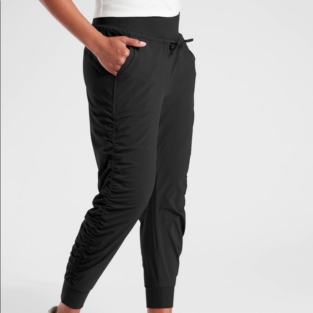 Athleta Black Ruched Side Track Joggers